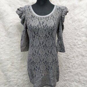 Drys Women's Gray Lace 3/4 Sleeves Dress Size M